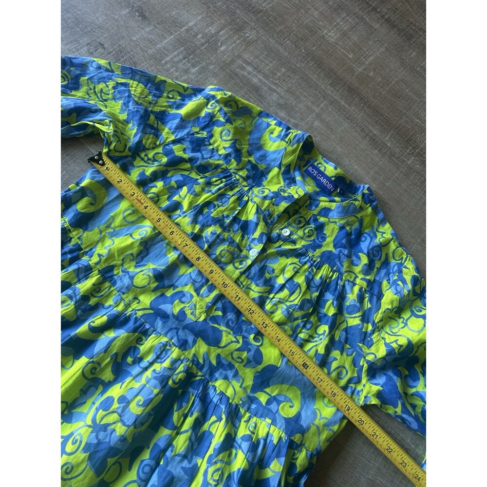 Ro’s Garden Floral Tiered Mini Dress Womens S Blue Green Boho Resort Button - Picture 9 of 14